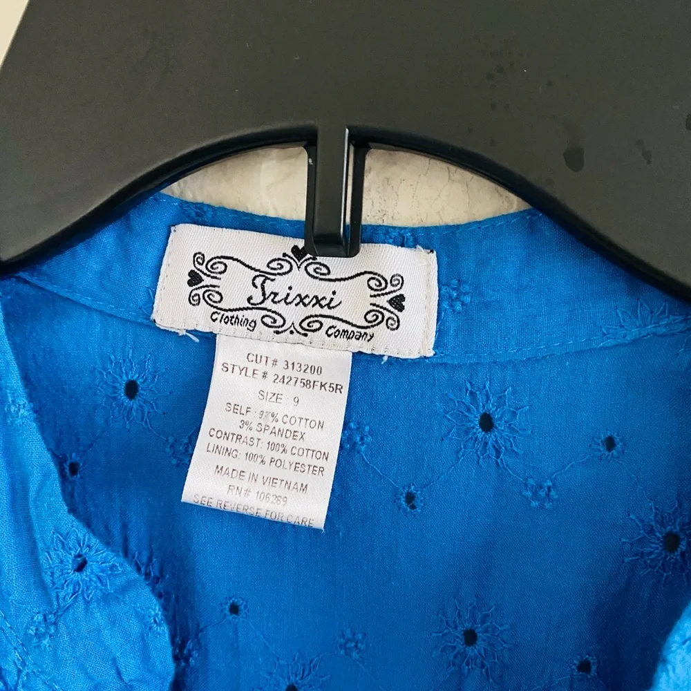 Trixxi Y2K Vintage Blue & Black Colorblock Fitted Dress Puff Sleeve Size 9 - Picture 5 of 8